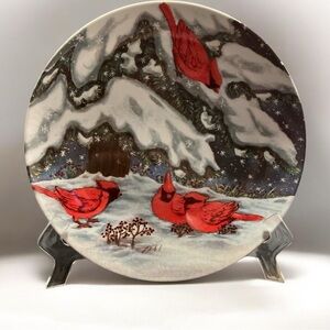 Cardinals Collectors Plate Winter- Snow -Vintage 10.5" Handpainted Artist Signed